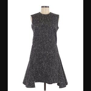 Adeam Dress 8 Fit & Flare Virgin Wool Paint Splatter Zipper Navy Blue Side Panel